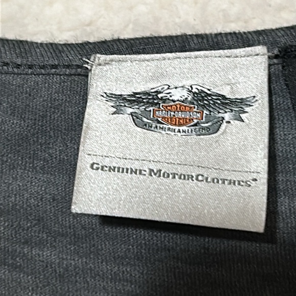 Harley Davidson bead, bling, cut out scoopneck, crest, graphic T-shirt, size M - Picture 5 of 8